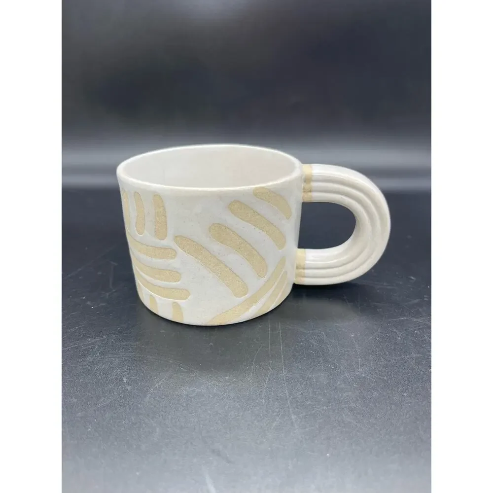 West Elm Hand Painted Glazed Exposed Clay Lines Design Coffee Mug Cup